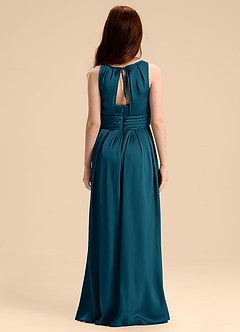 Azazie Bibiane Junior Ink Blue A-Line Pleated Stretch Satin Dress image2