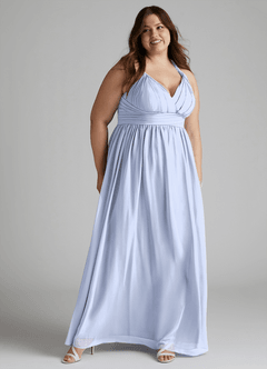 Azazie Ashia Abiti da Damigella Abito A-Line in Chiffon Plissettato Ghiaccio image9