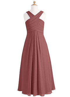 Azazie Kaleigh Junior Agave A-Line Pleated Chiffon Dress image6