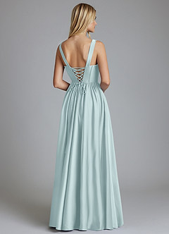 Azazie Delmie Robes de demoiselle d'honneur Robe Trapèze en Satin extensible Corset Brume image2
