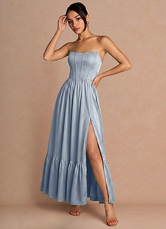 Vestido Azul Polvoriento Largo Portia image3