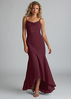 Azazie Summer Bridesmaid Dresses Cabernet Mermaid Scoop Cowl Chiffon Dress image4