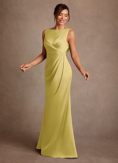 Azazie Baltimore Abiti per la Madre della Sposa Abito A-Line in Raso Elasticizzato Plissettato Canarino image3