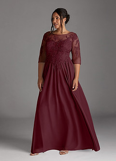 Azazie Harriet Abiti per la Madre della Sposa Abito A-Line in Maglia in Pizzo con Scollo a U Cabernet image10