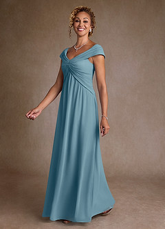 Azazie Myrtle Kleider für die Brautmutter A-Linie Plissee Chiffon Kleid Stimmungsvolles Blau image4