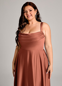 Azazie Shaude Bridesmaid Dresses Clay A-Line Pleated Stretch Satin Dress image9