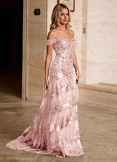 Jenna Pink Ruffled Glitter Mermaid Prom Dress image9