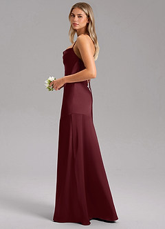 Azazie Grata Bridesmaid Dresses Cabernet Sheath Side Slit Stretch Satin Dress image5