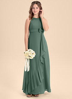 Azazie Lilenne Junior Sea Moss A-Line Bow Chiffon Dress image3