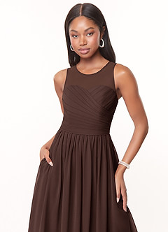 Azazie Nina Bridesmaid Dresses Ganache A-Line Pleated Chiffon Dress image5