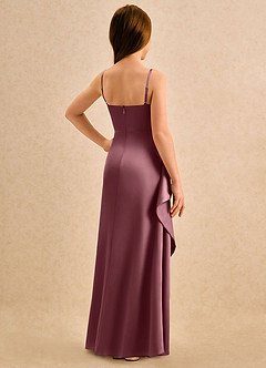 Azazie Cannoli Girls Formal Flower Girl Dresses Desert Rose A-Line Pleated Stretch Satin Dress image2
