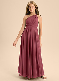 Azazie Charlize Junior Jurk van Chiffon met A-Lijn Geplooid Merlot image3