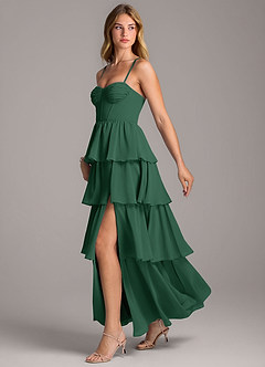 Azazie Alanna Abiti da Damigella Abito A-Line in Chiffon Scollo a Cuore Verde Scuro image4
