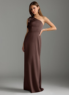 Azazie Rinna At-home Try On Dresses Agave Mermaid Ruched Stretch Satin Dress image4