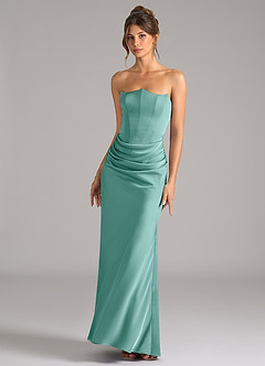 Azazie Debby Bridesmaid Dresses Aqua Mermaid Strapless Stretch Satin Convertible Dress image4