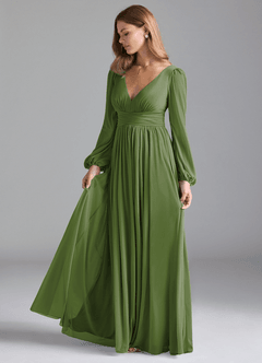 Azazie Norah Robes de demoiselle d'honneur Robe Trapèze en Maille Olive image4