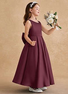 Azazie Honey Bear Flower Girl Dresses Cabernet A-Line Pleated Matte Satin Dress image2