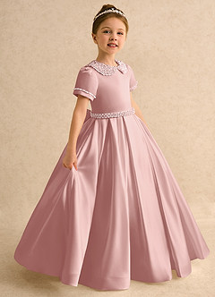 Azazie Gabriella Flower Girl Dresses Rose Gold Ball-Gown with Sleeves Matte Satin Dress image1