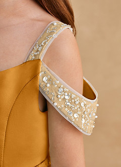 Azazie Jodi Robe Demoiselle D'honneur Fillette Robe Trapèze en Mat Satiné Caramel écossais image6