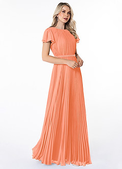 Azazie Kara Bescheidene Brautjungfernkleider A-Linie Plissee Chiffon Bodenlänge Kleid image3