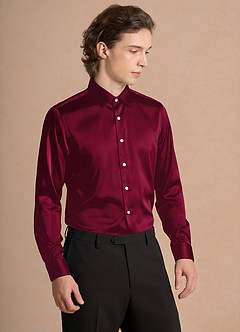 front Julian Burgundy Stretch Satin Dress Shirt