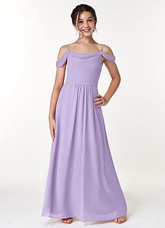 Azazie Alivia Junior Lilac A-Line Off the Shoulder Chiffon Dress image1