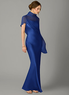 Azazie Jaleesa Jurken voor bruidsmeisjes Jurk van Stretch Satijn met A-Lijn Hoge Kraag Koningsblauw image3