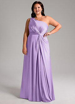 Azazie Brooke Bridesmaid Dresses Lilac A-Line One Shoulder Stretch Satin Dress image5