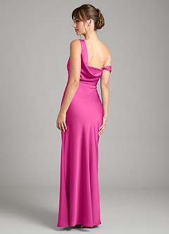 Azazie Madelyn Bridesmaid Dresses Fuchsia Mermaid One Shoulder Stretch Satin Convertible Dress image2
