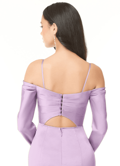 Azazie Hallie Brautjungfernkleider Wandelbar Etui Schulterfreies Langarmshirt Stretch-Satin Kleid Frostiges Flieder image7