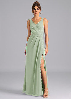 Azazie Bernice Bridesmaid Dresses Dusty Sage A-Line Pleated Chiffon Dress image4