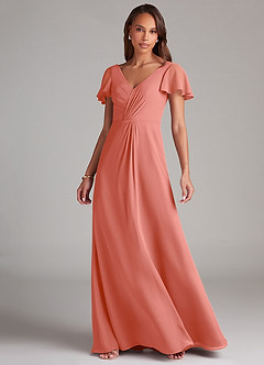 Azazie Soren Bridesmaid Dresses Salmon Pink A-Line Ruched Chiffon Dress image5
