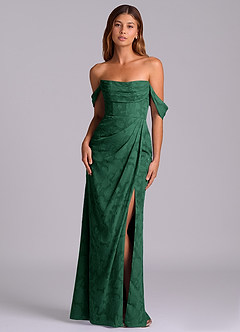 Azazie Johana Bridesmaid Dresses Dark Green Mermaid Off the Shoulder Floral Burnout Convertible Dress image1