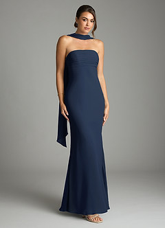 Azazie Saylor Brudtärnklänningar Klä av Sjöjungfru i Chiffong Axelbandslös Mörk Marinblå image1