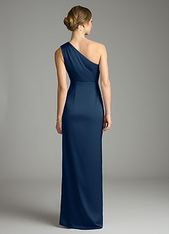 Azazie Emorie Final Sale Dark Navy Sheath One Shoulder Stretch Satin Dress image6
