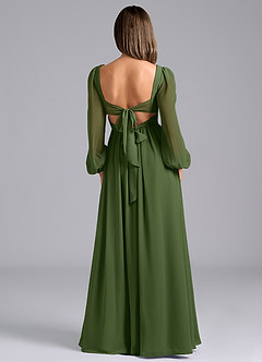 Azazie Zeya Bridesmaid Dresses Olive A-Line Long Sleeve Chiffon Dress image2