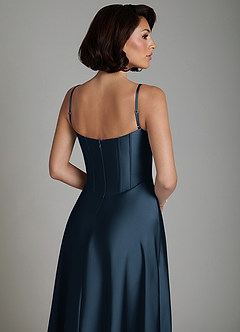 Azazie Nona Bridesmaid Dresses Dark Navy A-Line Pleated Stretch Satin Dress image4