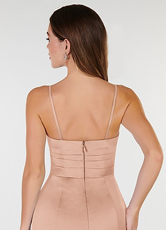 Azazie Yola Brautjungfernkleider Wandelbar Etui Plissee mit V-Ausschnitt Stretch-Satin Kleid Roségold image8