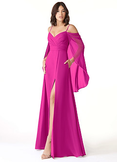 Azazie Cienna Bridesmaid Dresses Fuchsia A-Line Off the Shoulder Chiffon Dress image4