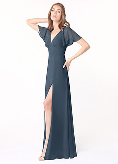 Azazie Kimber Bridesmaid Dresses Neptune A-Line Flounce Sleeve Chiffon Dress image3