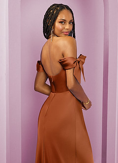 Barbie ♥ Azazie Jurken voor bruidsmeisjes Converteerbaar Jurk van Stretch Satijn met Kolom Off the Shoulder Koper image8