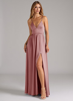 Azazie Aaida Bridesmaid Dresses Dusty Rose A-Line Corset Stretch Satin Dress image4