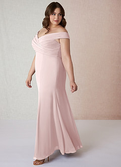 Azazie Lecia Bridesmaid Dresses Blushing Pink Empire Off-The-Shoulder Pleated Chiffon Convertible Dress image10