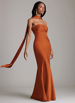 Azazie Saylor Brudtärnklänningar Klä av Sjöjungfru i Stretch Satin Axelbandslös Kanel image10