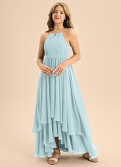 Azazie Elliora Junior Mist A-Line Pleated Chiffon Dress image4