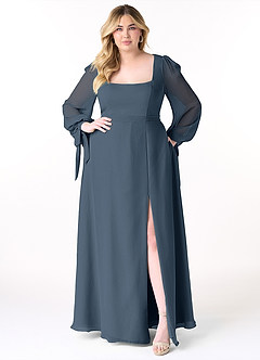 Azazie Leonia Bridesmaid Dresses Neptune A-Line Long Sleeve Chiffon Dress image11