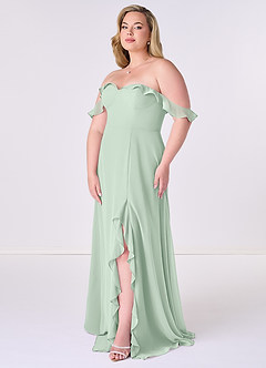 Barbie ♥ Azazie Bridesmaid Dresses Agave A-Line Off the Shoulder Chiffon Convertible Dress image9