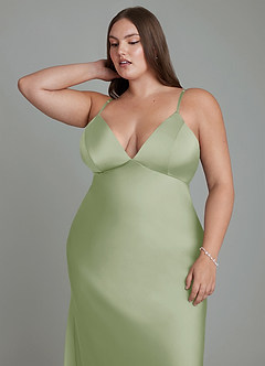Azazie Stefania Bridesmaid Dresses Dusty Sage A-Line Stretch Satin Dress image13