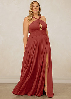 Christian Siriano Bridal for Azazie 1009 Bridesmaid Dresses Terracotta A-Line Pleated Chiffon Dress image12