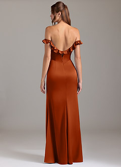 Azazie Callie Bridesmaid Dresses Burnt Orange A-Line Ruched Stretch Satin Convertible Dress image7